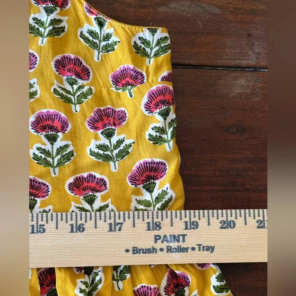 Sincerely Jules Mustard Floral Tiered Mini Dress L Boho Anthro Style Block Print - Picture 7 of 8